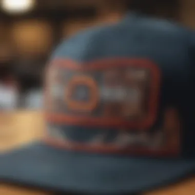Detailed Embroidery on Snapback Close-up of a snapback trucker cap with intricate embroidery