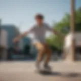 A stylish short sleeve button front shirt worn by a skateboarder