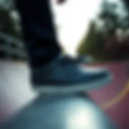 Stylish black leather Vans on a skateboarding ramp