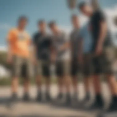 Skateboarders Embracing Camo Style Group of skateboarders wearing camo shorts