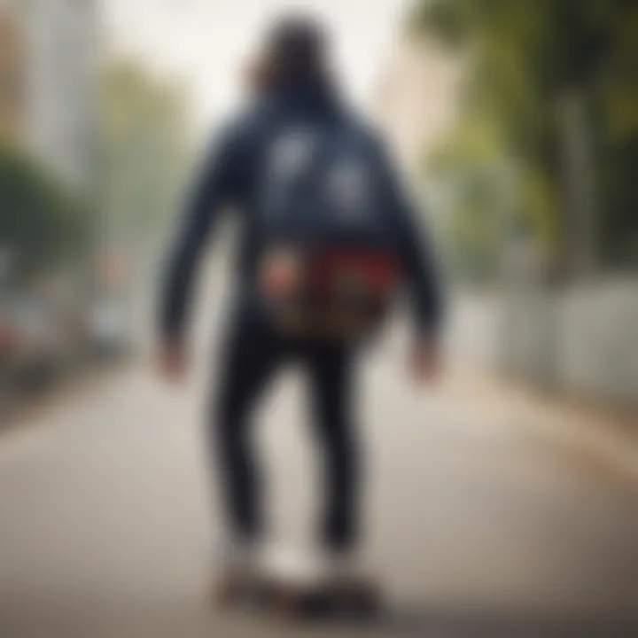 A skateboarder using the Trefoil Adidas backpack