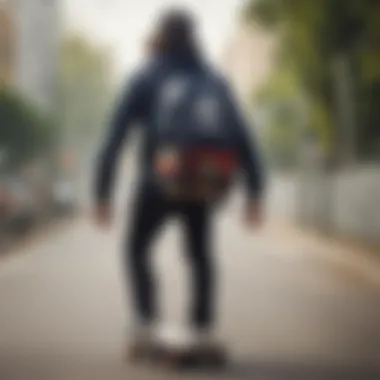 Skateboarder with Backpack A skateboarder using the Trefoil Adidas backpack