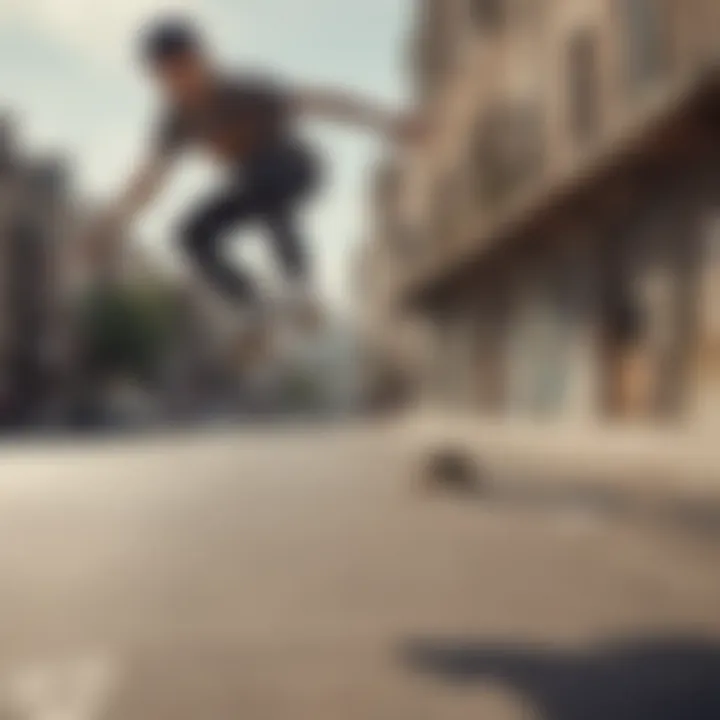 Skater performing a trick while wearing True TF Pro Skates in an urban setting