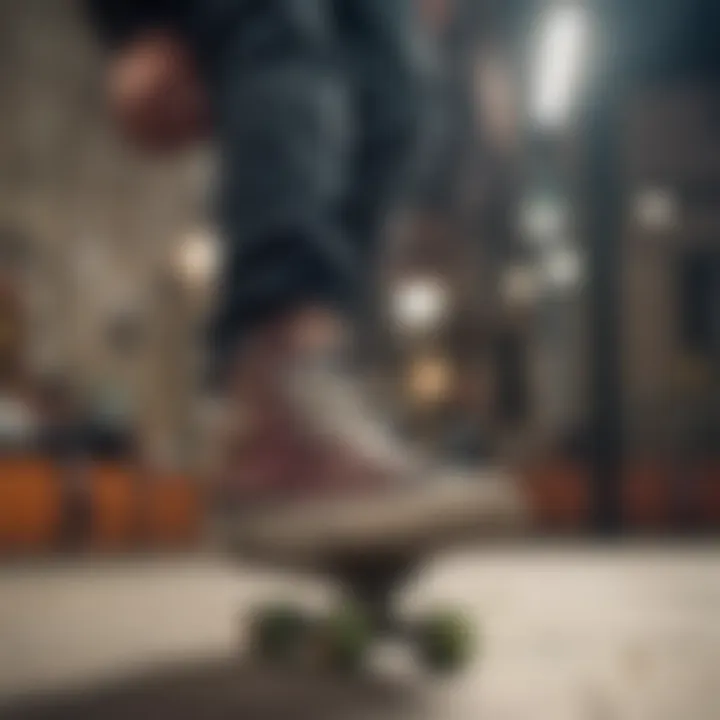 Skateboarder wearing All Star shoes in a dynamic skateboarding action.