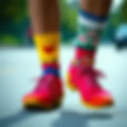 Colorful socks worn by skateboarders showcasing their unique style