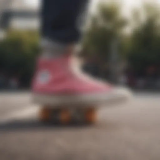 Stylish Rose Platform Converse on a skateboard