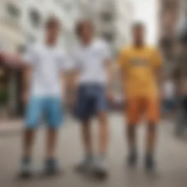 Skateboarders in Champion Lounge Shorts A group of skateboarders wearing Champion Lounge Shorts in an urban setting