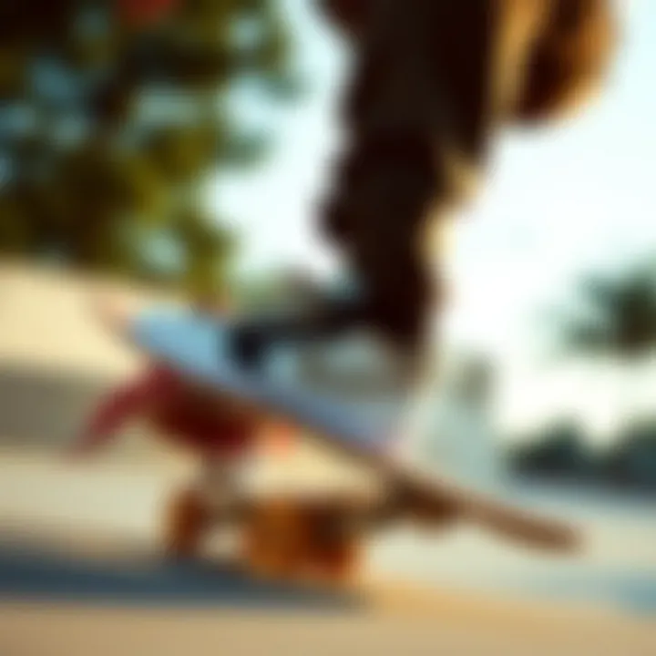 A skateboarder executing a trick while wearing mid-top shoes, highlighting their performance in action.
