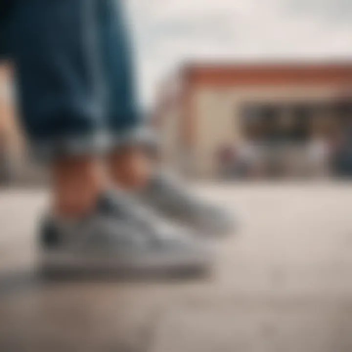 A stylish individual wearing Vans Checker Slides in a skate park.