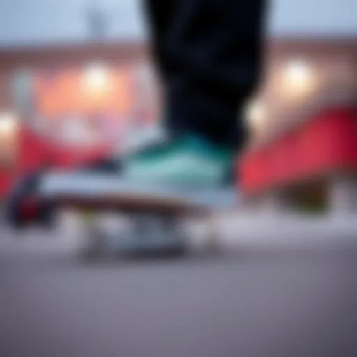 Vans Era Color Block on Skateboard Vibrant color-blocked Vans Era shoes on a skateboard