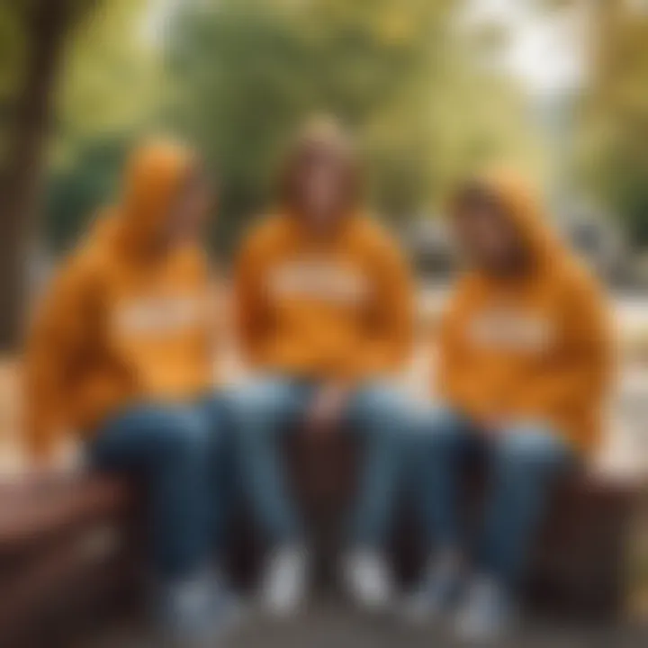 Group of friends in casual attire, all sporting the Vans Off the Waffles Hoodie in a park