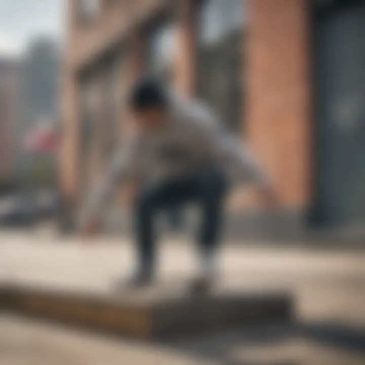 Urban setting with a skateboarder wearing the Vans Off the Waffles Hoodie