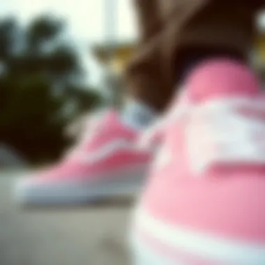 Close-up of the design details on Vans pink shoes