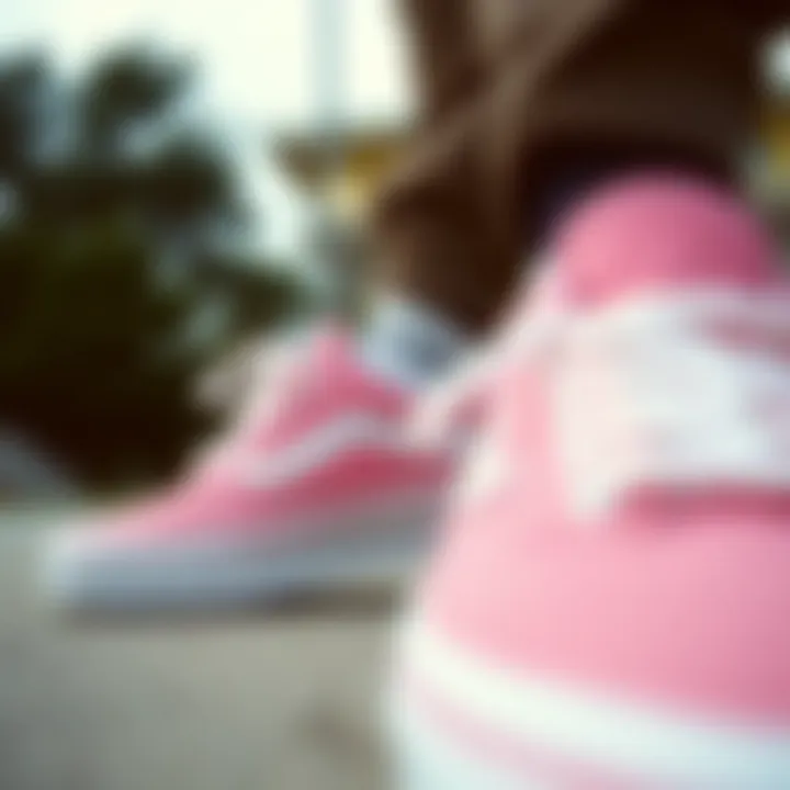 Close-up of the design details on Vans pink shoes