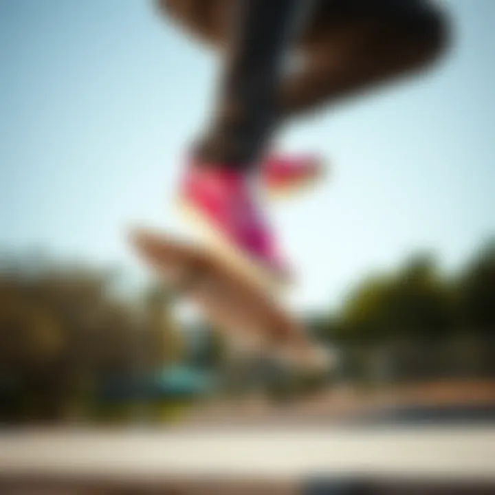 Skater performing tricks while wearing Vans pink shoes
