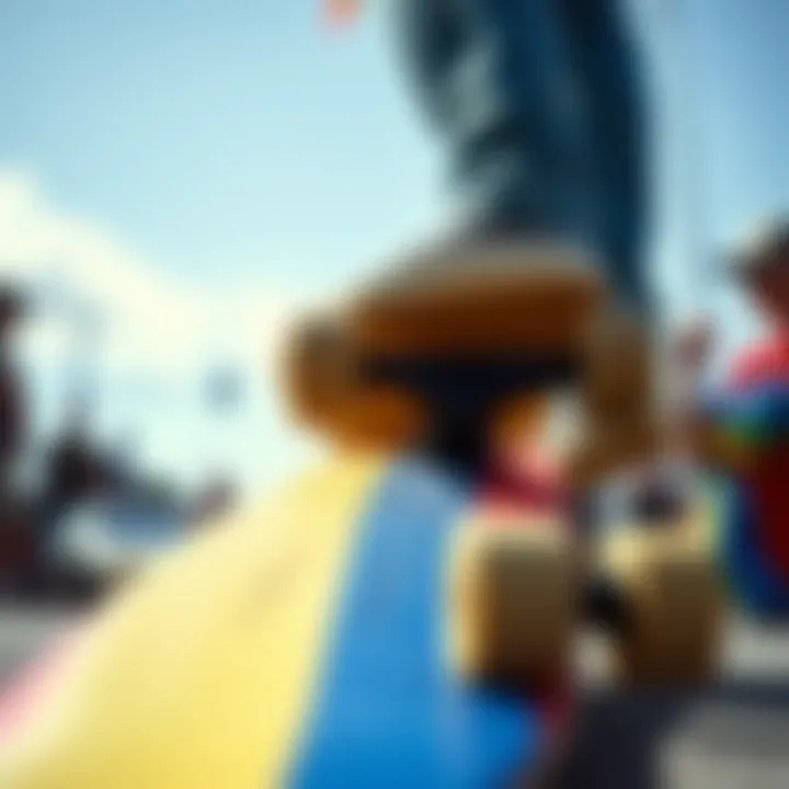 A skateboard adorned with the bold colors of the Pride flag, symbolizing unity