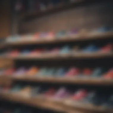 Close-up of vibrant skate shoes on display