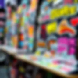 Colorful skateboard sticker packs display