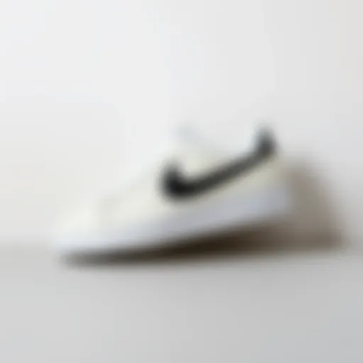 Stylish white Nike shoes with black Swoosh against a minimalist background