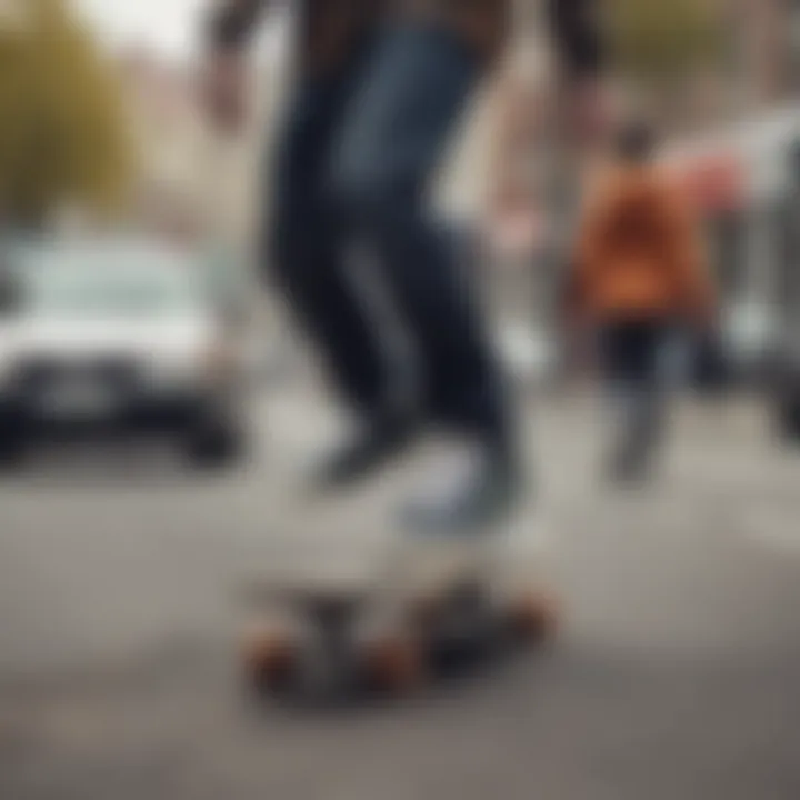 A street scene in Woodburn highlighting skateboarding's influence on urban fashion